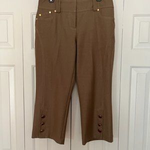 Brown Cropped Slacks with Gold Buttons  Size 10